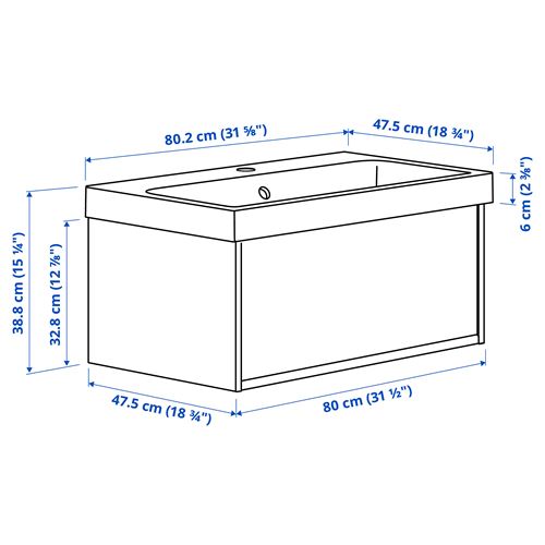 IKEA - ANGSJÖN/BACKSJÖN, wash-basin and cabinet, oak effect, 80x48x39 cm