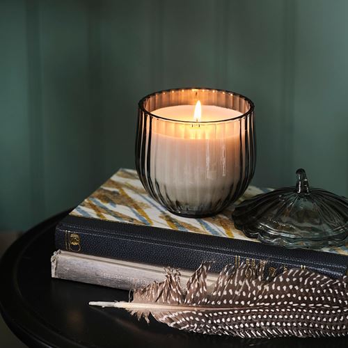 IKEA - SNÖSISKA, scented candle in glass, dark grey-green, 40 hr