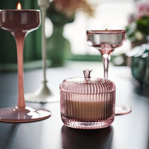 IKEA - SNÖSISKA, scented candle in glass with lid, pale pink, 20 hr