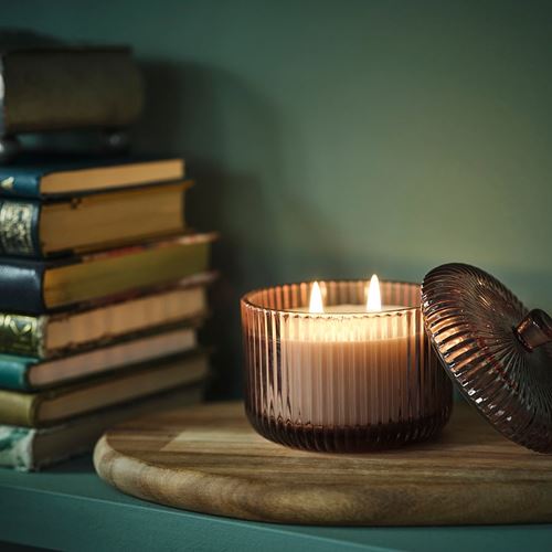 IKEA - SNÖSISKA, scented candle in glass with lid, pale pink, 20 hr
