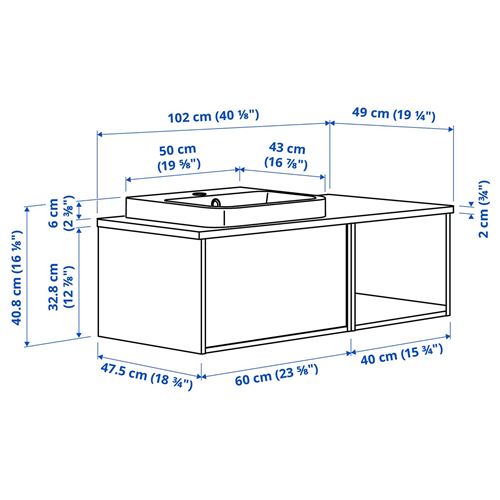 IKEA - ANGSJÖN/BACKSJÖN, lavabo dolabı kombinasyonu, meşe görünümlü-siyah mermer görünüm, 102x49x41 cm