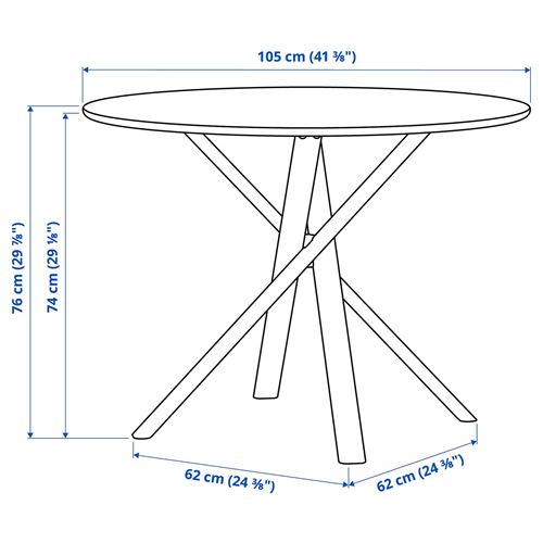IKEA - NORRMJÖLE, yuvarlak yemek masası, meşe görünümlü-siyah, 105 cm