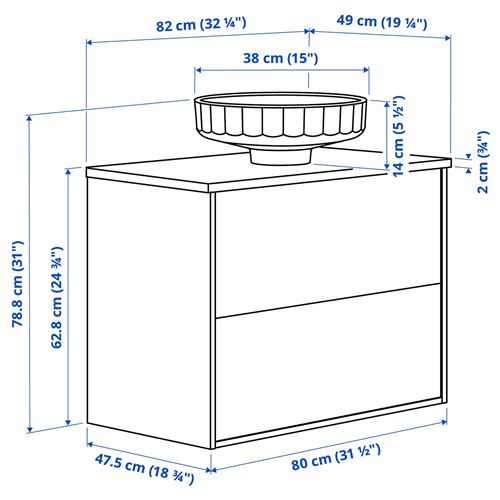 IKEA - ANGSJÖN/TOLKEN/LERSJÖN, wash-basin and cabinet, oak effect-white marble effect, 82x49x79 cm