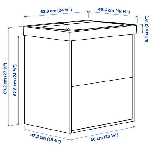 IKEA - ANGSJÖN/ORRSJÖN, wash-basin and cabinet, high gloss white, 62x49x69 cm