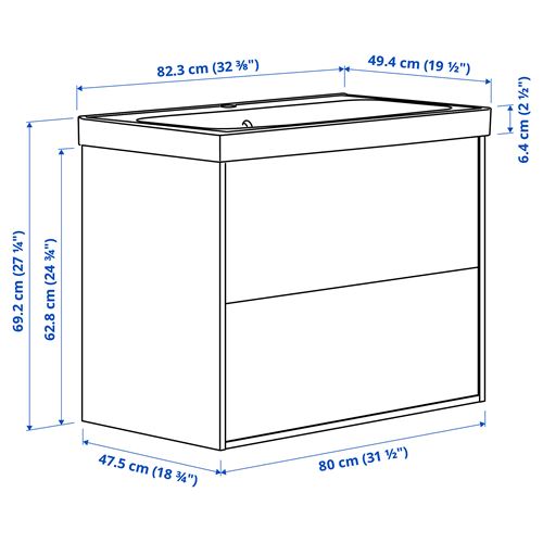 IKEA - HAVBACK/ORRSJÖN, wash-basin and cabinet, dark grey, 82x49x69 cm