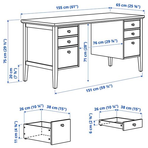 IKEA - GULLABERG, çalışma masası, beyaz, 155x65x75 cm