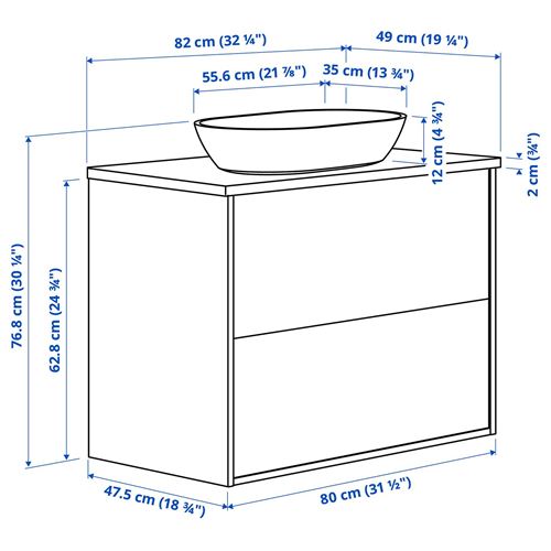 IKEA - ANGSJÖN/TOLKEN/OXMYREN, wash-basin and cabinet, oak effect-black marble effect, 82x49x77 cm