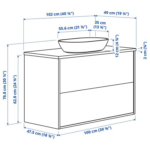 IKEA - ANGSJÖN/TOLKEN/OXMYREN, wash-basin and cabinet, oak effect-black marble effect, 102x49x77 cm