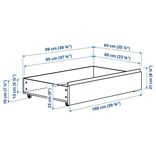 IKEA - STORKLINTA, bedside drawer, oak effect-dark brown, 200 cm