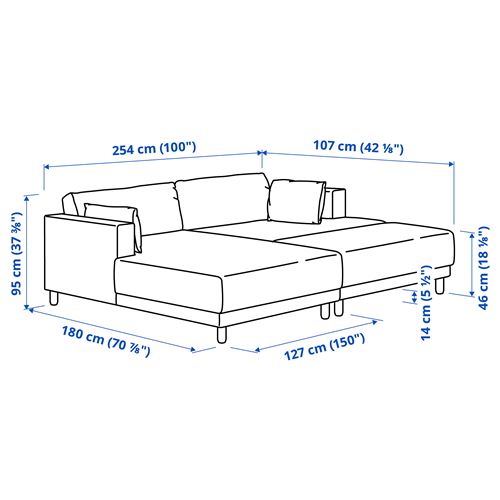 IKEA - UPPAKRA, 3-seat sofa with chaise longue, Johanneshov dark grey