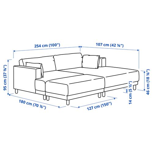 IKEA - UPPAKRA, 3-seat sofa with chaise longue, Axvall dark grey-blue