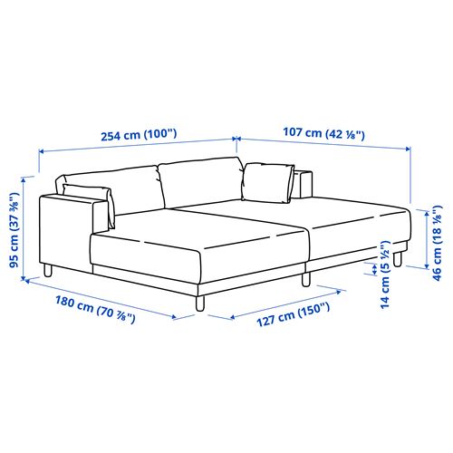 IKEA - UPPAKRA, 3-seat sofa with chaise longue, Axvall dark grey-blue