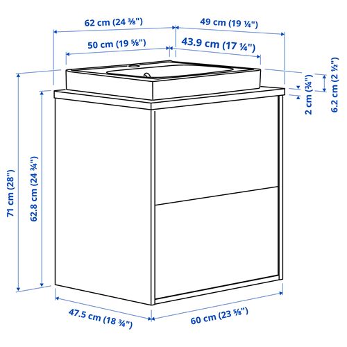IKEA - HAVBACK/ALSKEN/ORRSJÖN, lavabo dolabı kombinasyonu, beyaz-bambu, 62x49x71 cm
