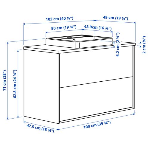 IKEA - HAVBACK/ALSKEN/ORRSJÖN, lavabo dolabı kombinasyonu, beyaz-bambu, 102x49x71 cm