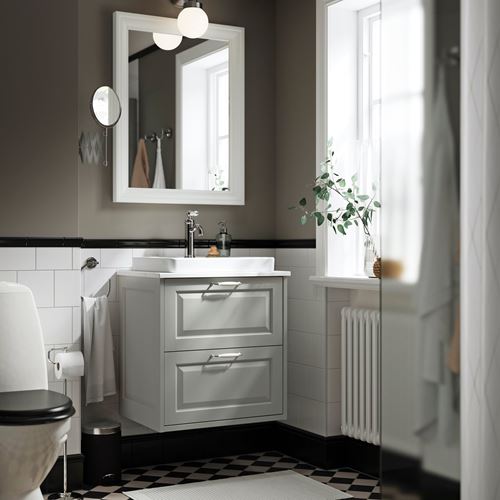 IKEA - TANNFORSEN/TOLKEN/ORRSJÖN, wash-basin and cabinet, light grey-white marble effect, 62x49x71 cm