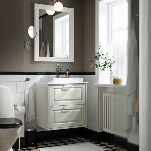 IKEA - TANNFORSEN/TOLKEN/ORRSJÖN, wash-basin and cabinet, white-white marble effect, 62x49x71 cm