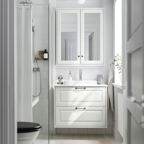 IKEA - TANNFORSEN/TOLKEN/ORRSJÖN, wash-basin and cabinet, white-white marble effect, 82x49x71 cm
