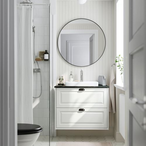 IKEA - TANNFORSEN/TOLKEN/ORRSJÖN, wash-basin and cabinet, white-black marble appearance, 82x49x71 cm