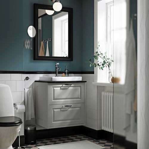 IKEA - TANNFORSEN/TOLKEN/ORRSJÖN, wash-basin and cabinet, light gray-black marble look, 62x49x71 cm