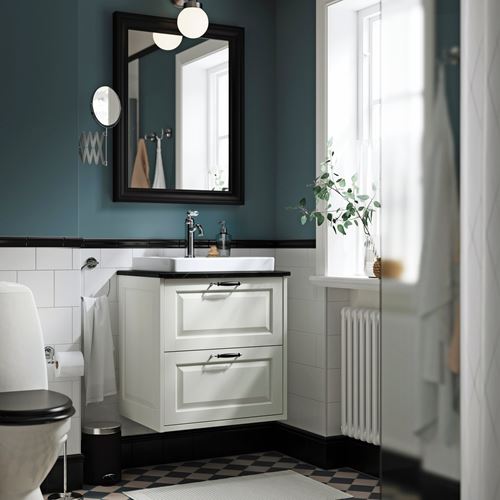 IKEA - TANNFORSEN/TOLKEN/ORRSJÖN, wash-basin and cabinet, white-black marble appearance, 62x49x71 cm