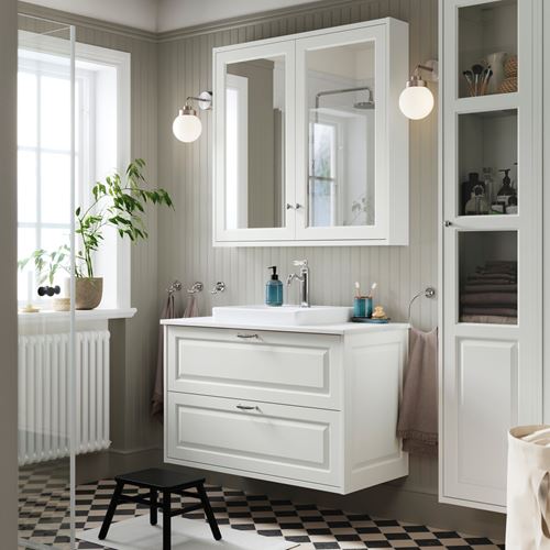 IKEA - TANNFORSEN/TOLKEN/ORRSJÖN, wash-basin and cabinet, white-white marble effect, 102x49x71 cm