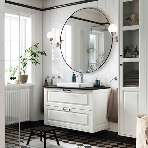 IKEA - TANNFORSEN/TOLKEN/ORRSJÖN, wash-basin and cabinet, white-black marble appearance, 102x49x71 cm