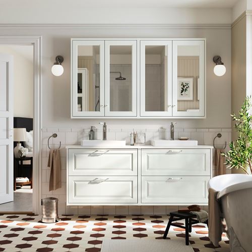 IKEA - TANNFORSEN/TOLKEN/ORRSJÖN, wash-basin and cabinet, white-white marble effect, 162x49x71 cm