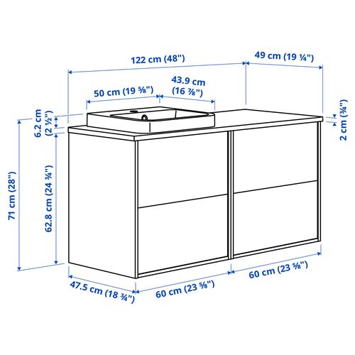 IKEA - HAVBACK/ALSKEN/ORRSJÖN, lavabo dolabı kombinasyonu, beyaz-bambu, 122x49x71 cm
