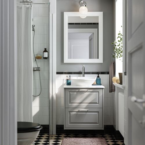 IKEA - TANNFORSEN/TOLKEN/VASTERSJÖN, wash-basin and cabinet, light grey-white marble effect, 62x49x79 cm