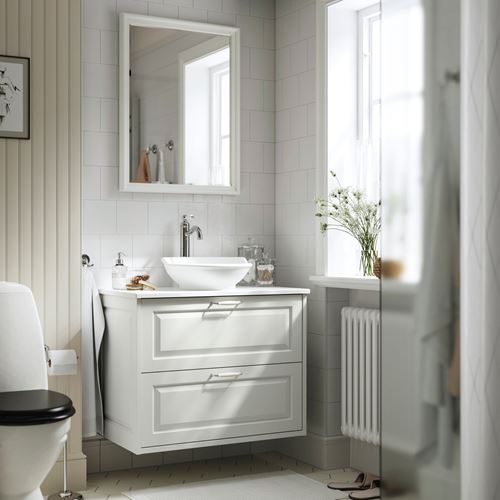 IKEA - TANNFORSEN/TOLKEN/VASTERSJÖN, wash-basin and cabinet, white-white marble effect, 82x49x79 cm