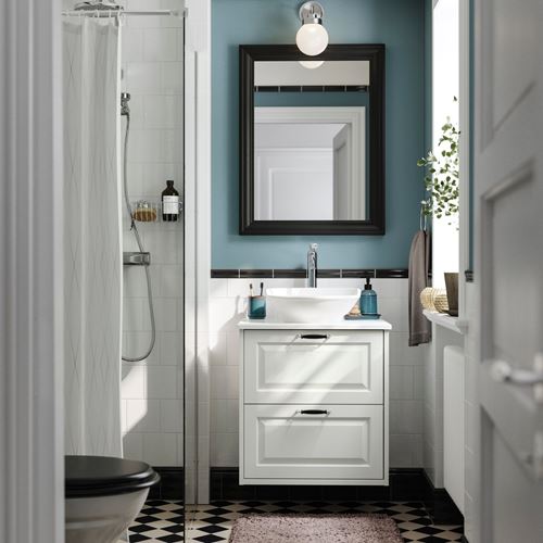 IKEA - TANNFORSEN/TOLKEN/VASTERSJÖN, wash-basin and cabinet, white-white marble effect, 62x49x79 cm