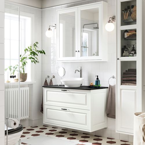 IKEA - TANNFORSEN/TOLKEN/VASTERSJÖN, wash-basin and cabinet, white-black marble appearance, 102x49x79 cm