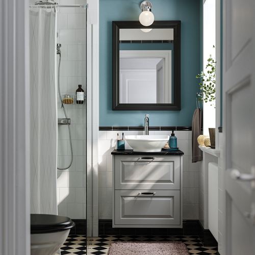 IKEA - TANNFORSEN/TOLKEN/VASTERSJÖN, wash-basin and cabinet, light gray-black marble look, 62x49x79 cm