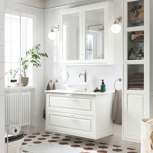 IKEA - TANNFORSEN/TOLKEN/VASTERSJÖN, wash-basin and cabinet, white-white marble effect, 102x49x79 cm