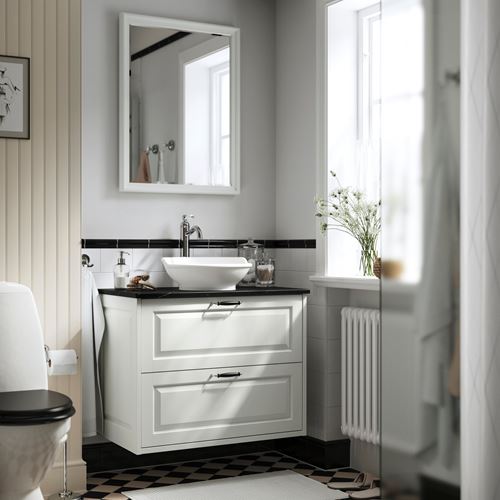 IKEA - TANNFORSEN/TOLKEN/VASTERSJÖN, wash-basin and cabinet, white-black marble appearance, 82x49x79 cm