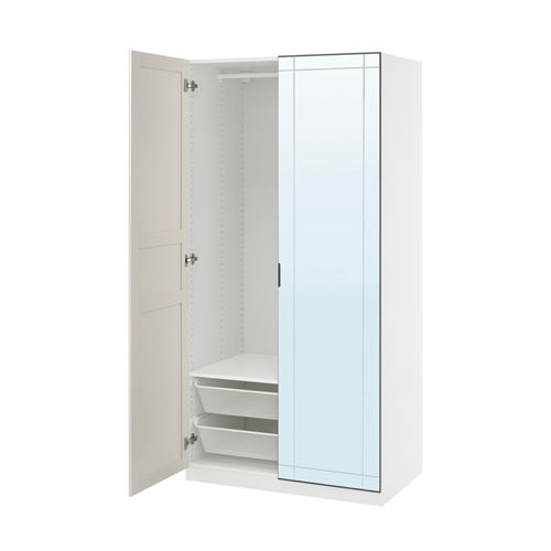IKEA - PAX/KAMMARTORP/FLISBERGET, PAX wardrobe, white/grey, 100x60x201 cm