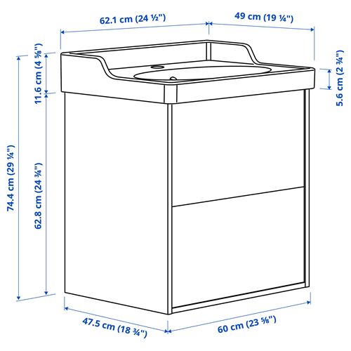 IKEA - TANNFORSEN/RUTSJÖN, wash-basin and cabinet, white, 62x49x74 cm