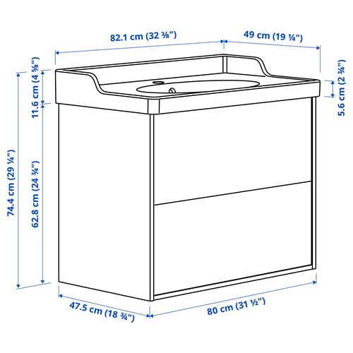 IKEA - TANNFORSEN/RUTSJÖN, lavabo dolabı kombinasyonu, beyaz, 82x49x74 cm