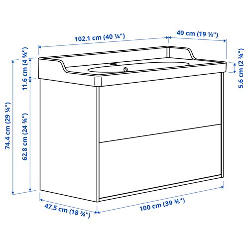 IKEA - TANNFORSEN/RUTSJÖN, wash-basin and cabinet, white, 102x49x74 cm