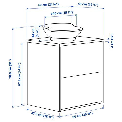 IKEA - TANNFORSEN/TOLKEN/VASTERSJÖN, wash-basin and cabinet, white-black marble appearance, 62x49x79 cm