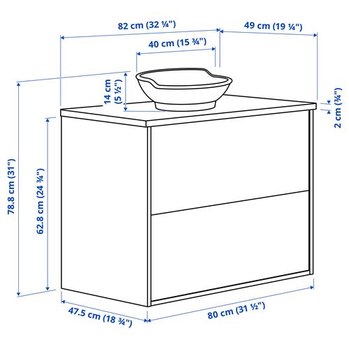 IKEA - TANNFORSEN/TOLKEN/VASTERSJÖN, wash-basin and cabinet, white-black marble appearance, 82x49x79 cm