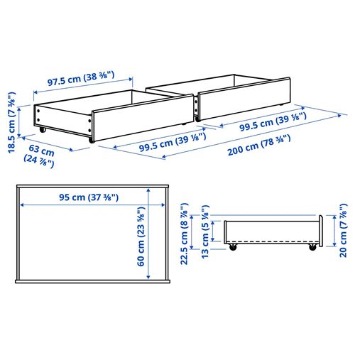 IKEA - FAGELFJALLET, karyola çekmecesi, kırık beyaz, 200 cm