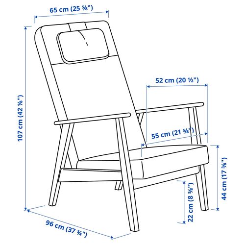 IKEA - EKENASET, high-back armchair, oak effect-axvall off-white