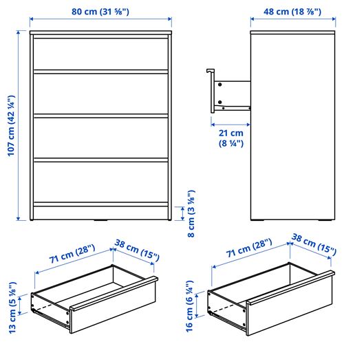 IKEA - ANKARUDDEN, 4 çekmeceli şifonyer, meşe görünümlü, 80x48x107 cm