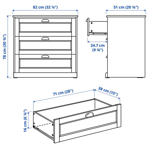 IKEA - FAGELFJALLET, 3 çekmeceli şifonyer, kırık beyaz, 82x51x78 cm