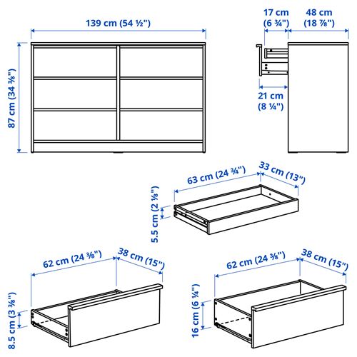 IKEA - ANKARUDDEN, chest of 6 drawers, oak effect, 139x48x87 cm