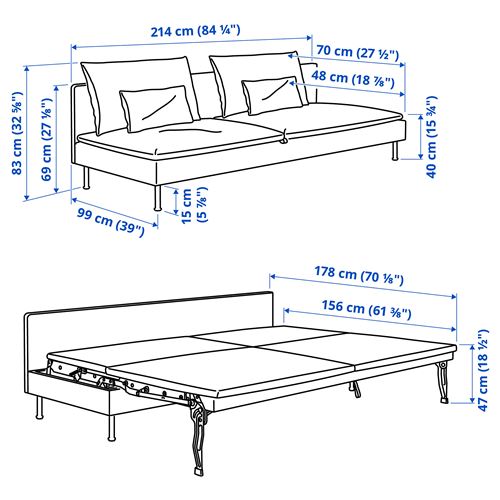 IKEA - SÖDERHAMN, 3'lü yataklı kanepe, fridtuna açık bej