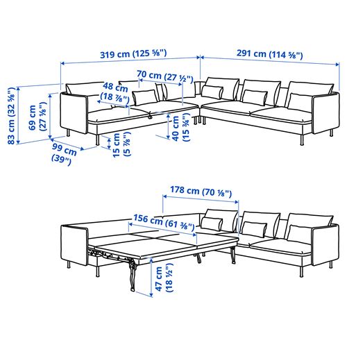 IKEA - SÖDERHAMN, 6'lı yataklı köşe kanepe, fridtuna açık bej