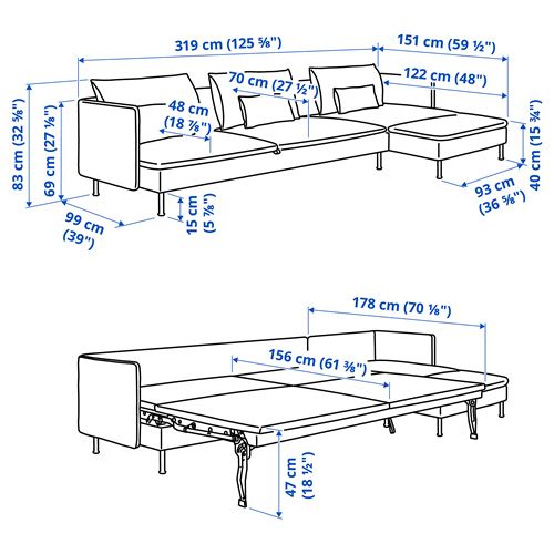 IKEA - SÖDERHAMN, 4'lü yataklı köşe kanepe, viarp Bej-kahverengi