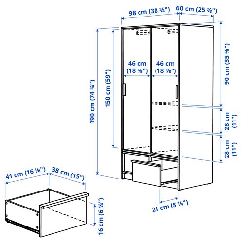 IKEA - ANKARUDDEN, sliding wardrobe, oak effect, 98x60x190 cm